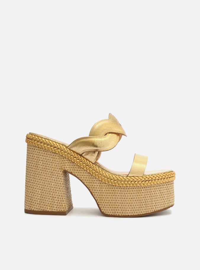 Sandália Dourada Meia Pata Tira Trançada