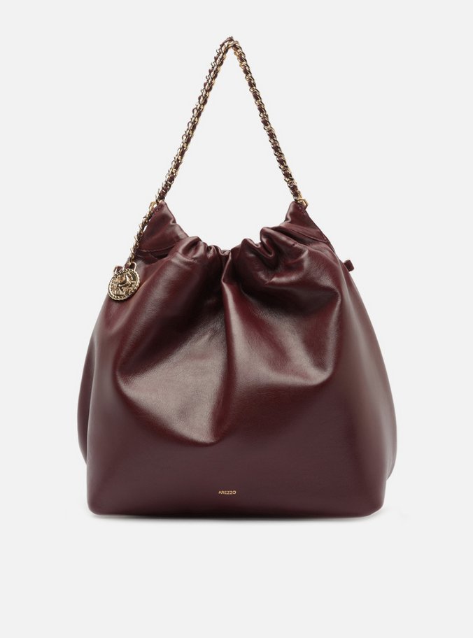 Bolsa Hobo Vinho Couro Grande Alça Corrente
