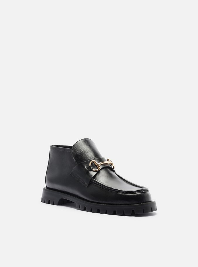Mocassim Preto Couro Tratorado Bridão Siena