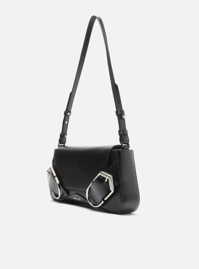 Bolsa Tiracolo Preta Couro Pequena Maxi Fivelas