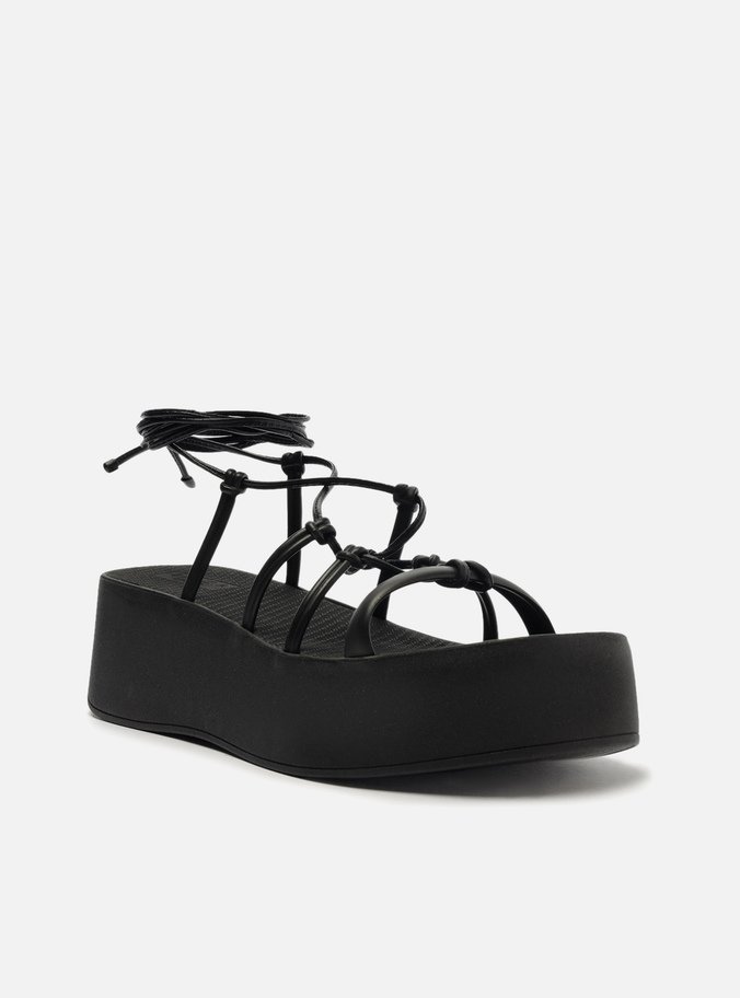 Sandália Preta Flatform Amarração Nós Brizza