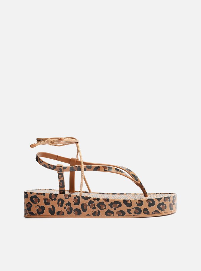Sandália Animal Print Onça Flatform Amarração Brizza