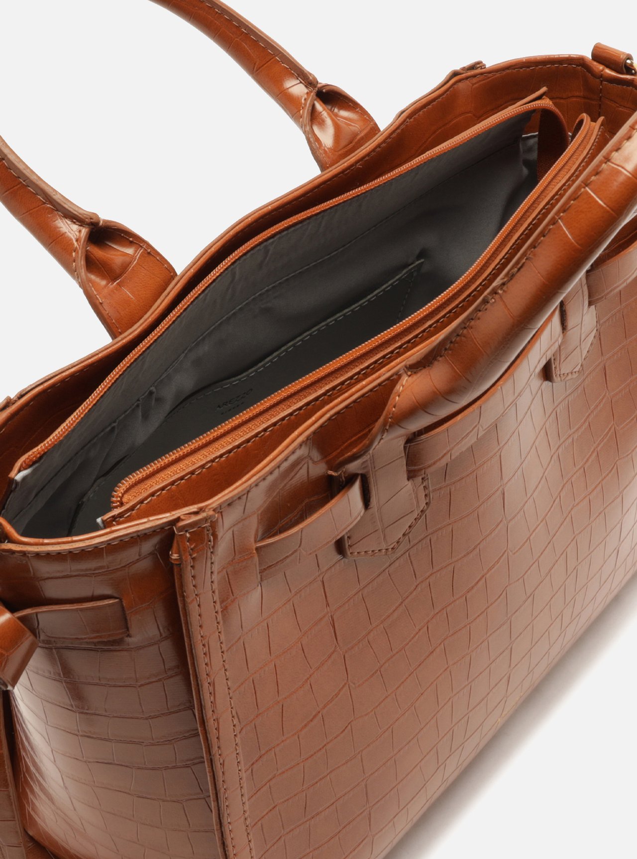 Bolsa Tote Caramelo Média Croco Tiras — foto 4