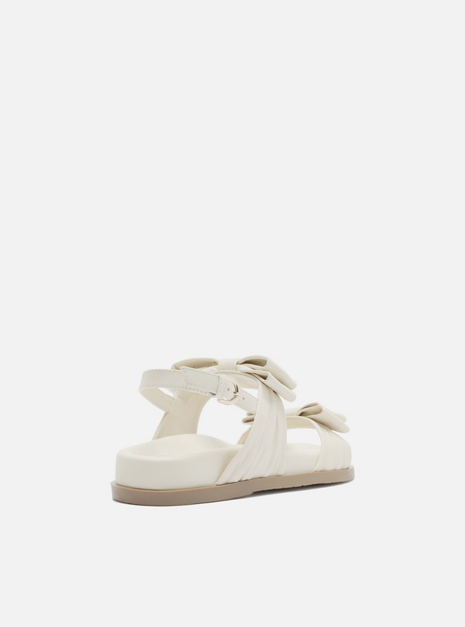 Sandália Papete Off-White Couro Tiras Laços