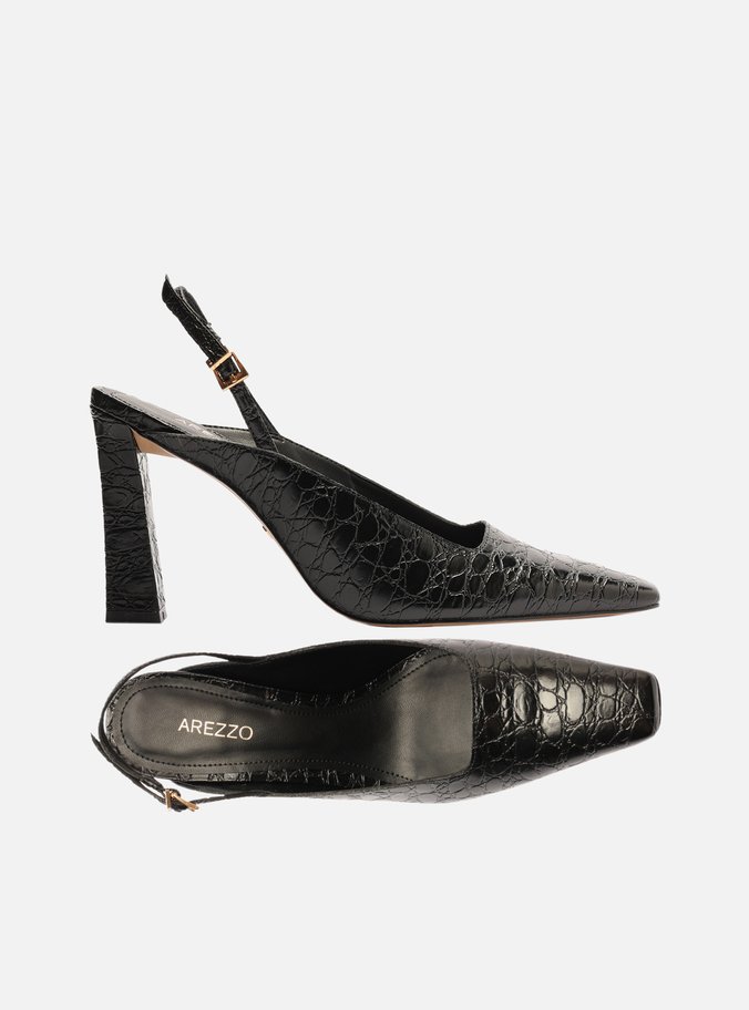 Scarpin Preto Croco Slingback