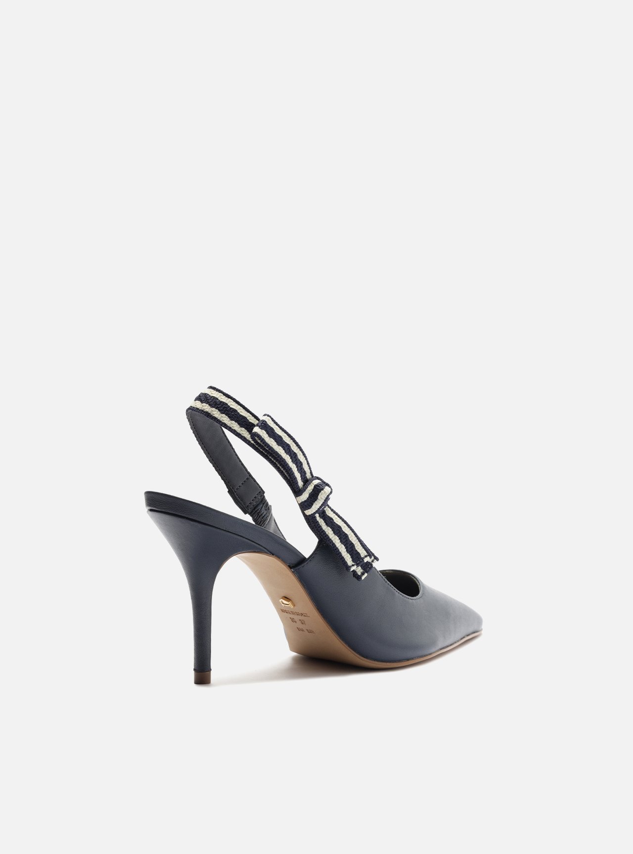 Scarpin Azul Couro Salto Médio Slingback Laço — foto 3