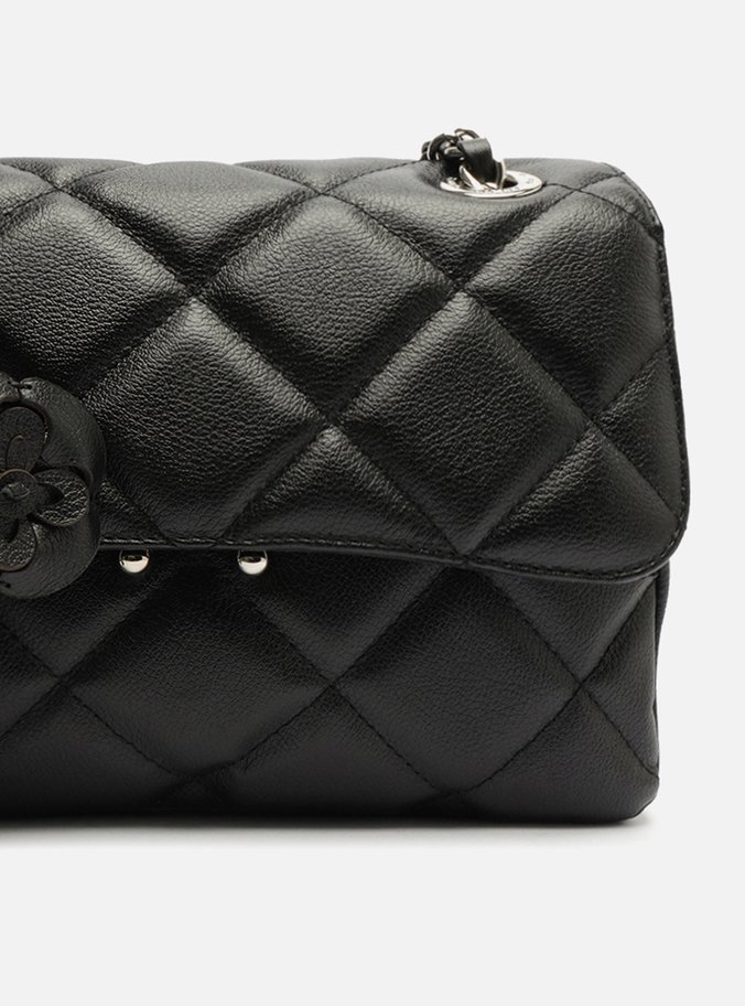 Bolsa Tiracolo Preta Couro Mizz Média Flor