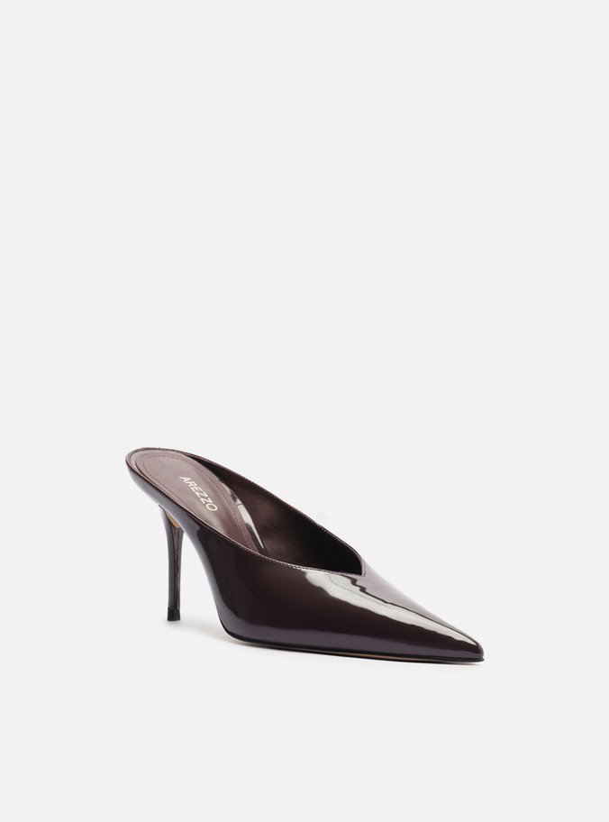 Mule Marrom Verniz Salto Alto Fino V