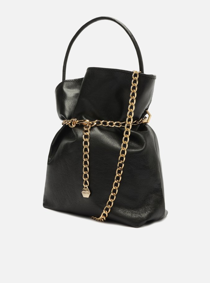 Bolsa Tiracolo Preta Couro Pequena Correntes