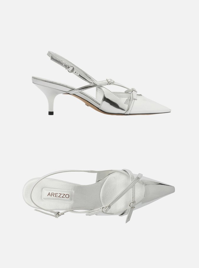 Scarpin Prata Salto Médio Slingback Amélia