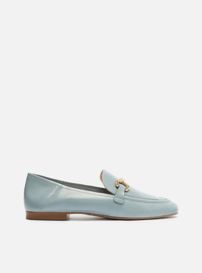 Mocassim Azul Couro Bridão Metálico Básico Luma