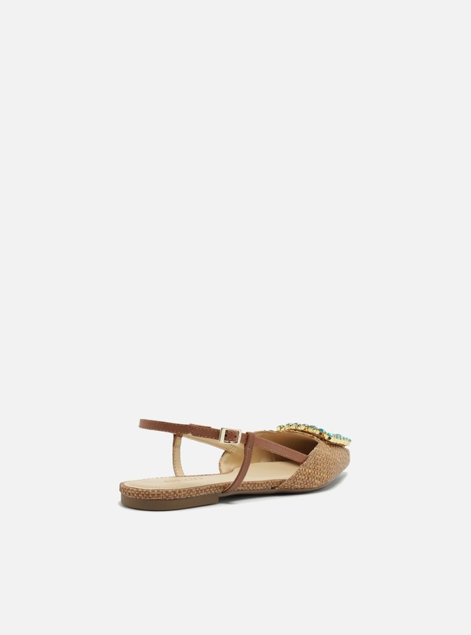 Sapatilha Marrom Tramada Bico Fino Slingback Pedraria