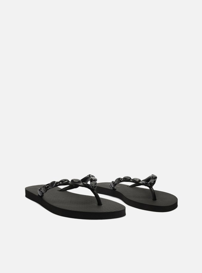 Chinelo de Dedo Preto Tiras Aplicação Brizza