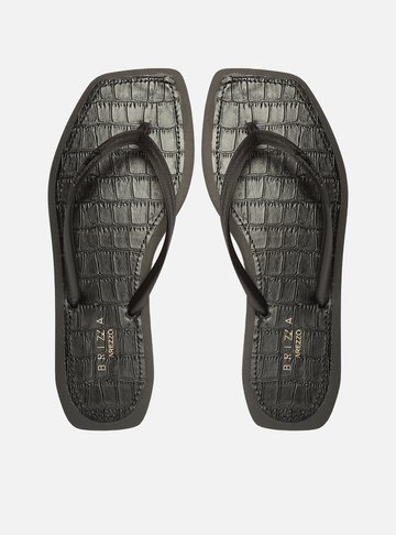 Chinelo de Dedo Preto Square Palmilha Croco