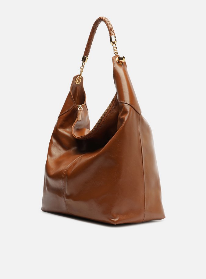 Bolsa Hobo Caramelo Couro Grande Alça Trança