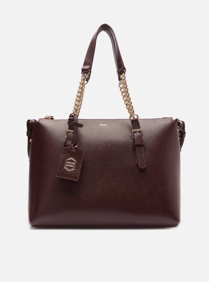 Bolsa Tote Marrom Couro Grande Alça Corrente