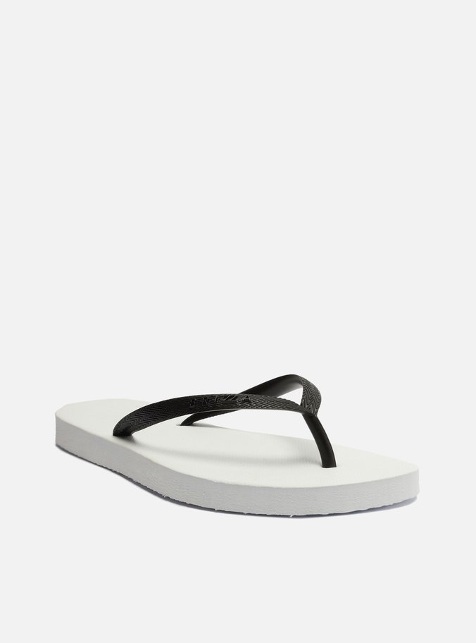 Chinelo de Dedo Branco Tiras Finas Preto