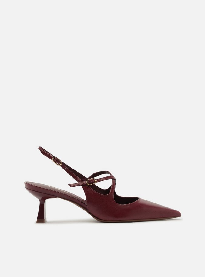 Scarpin Bordô Couro Salto Médio Slingback Fivelas