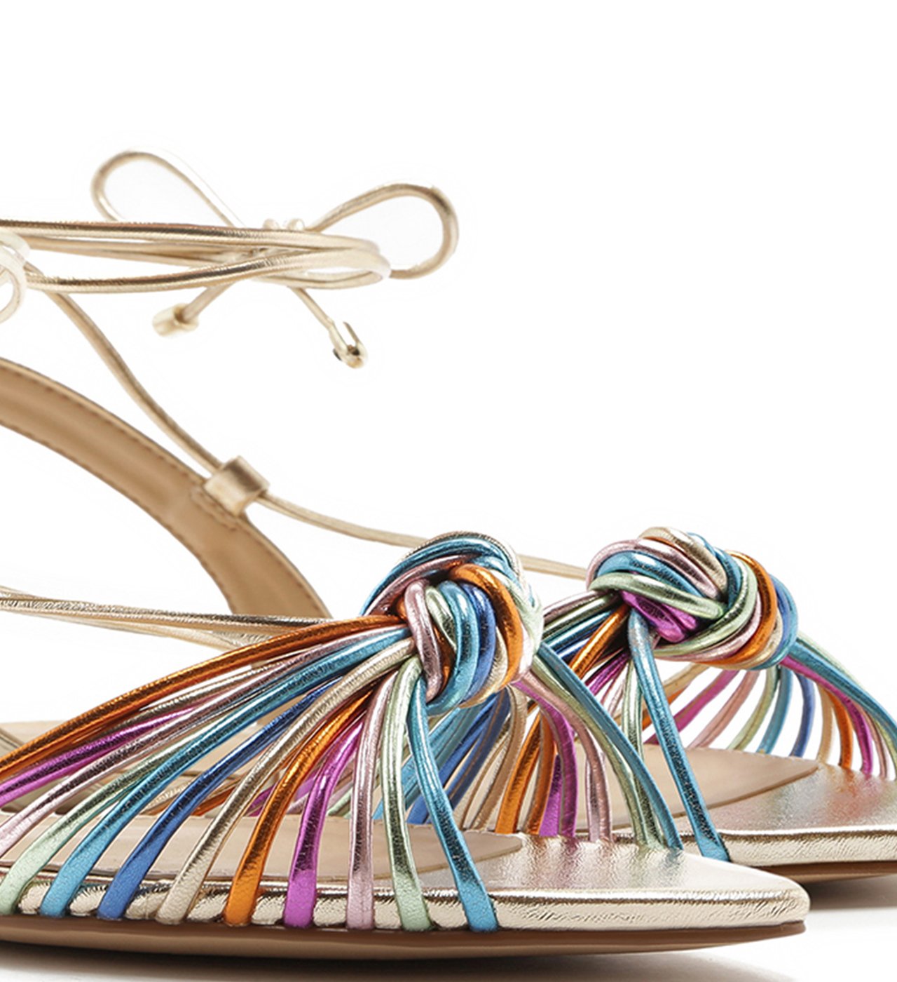 Sandália AREZZO Rasteira Metal Nó Amarração Platino e Colorida | Outstore -  GLAMI.com.br