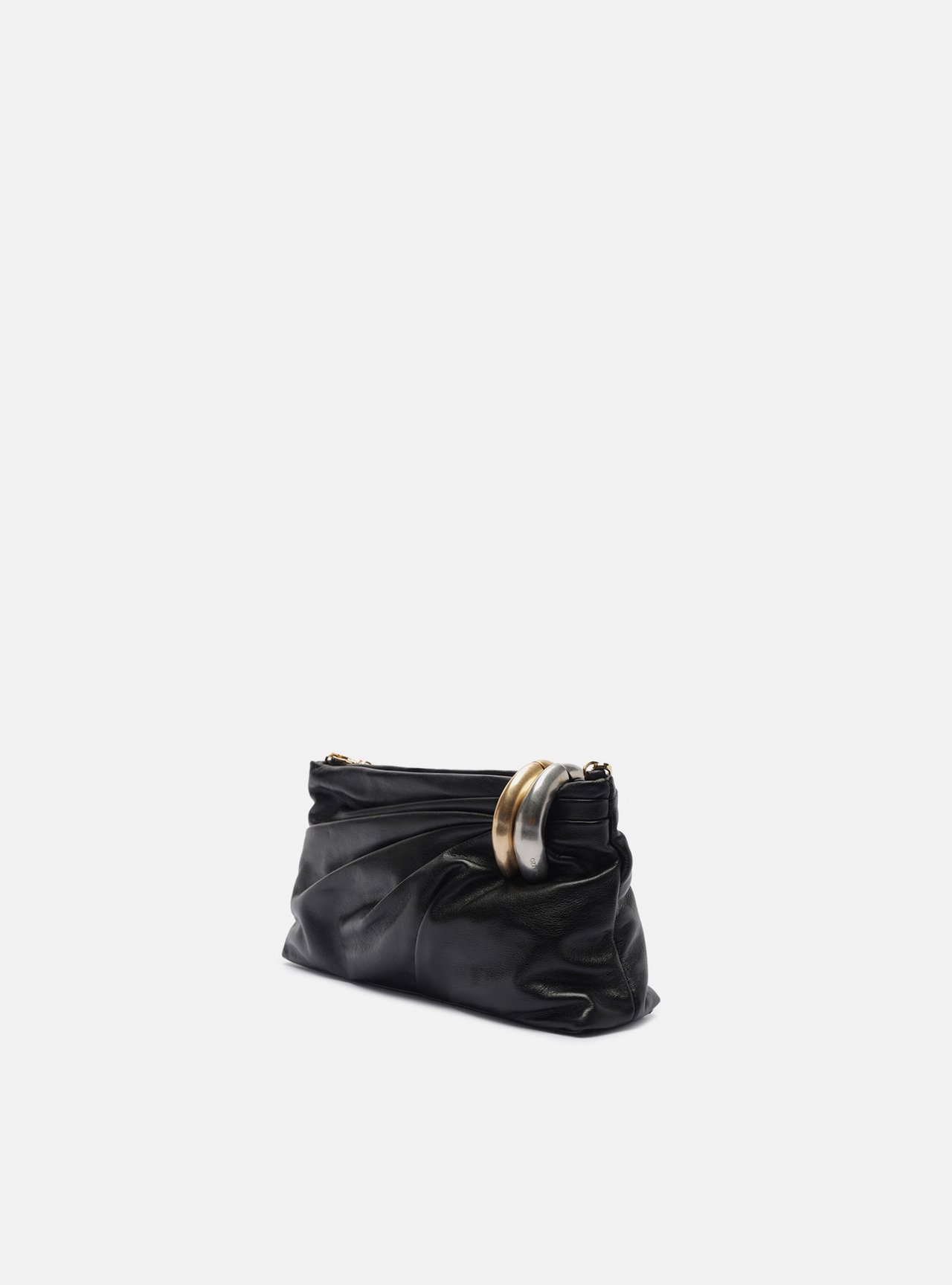 Bolsa Clutch Preta Couro Média Soft Metais — foto 2