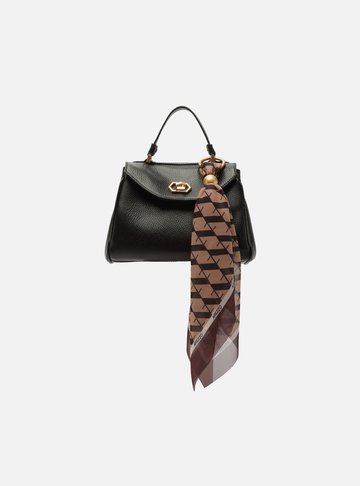 Bolsa Satchel Preta Couro Pequena Lenço