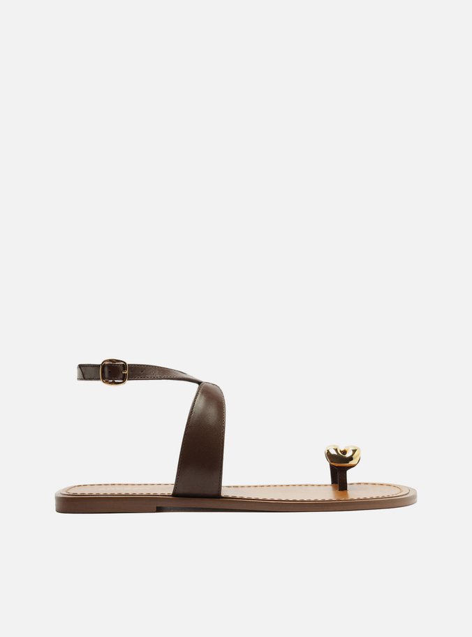 Sandália Rasteira Marrom Escuro Couro Metal Bold