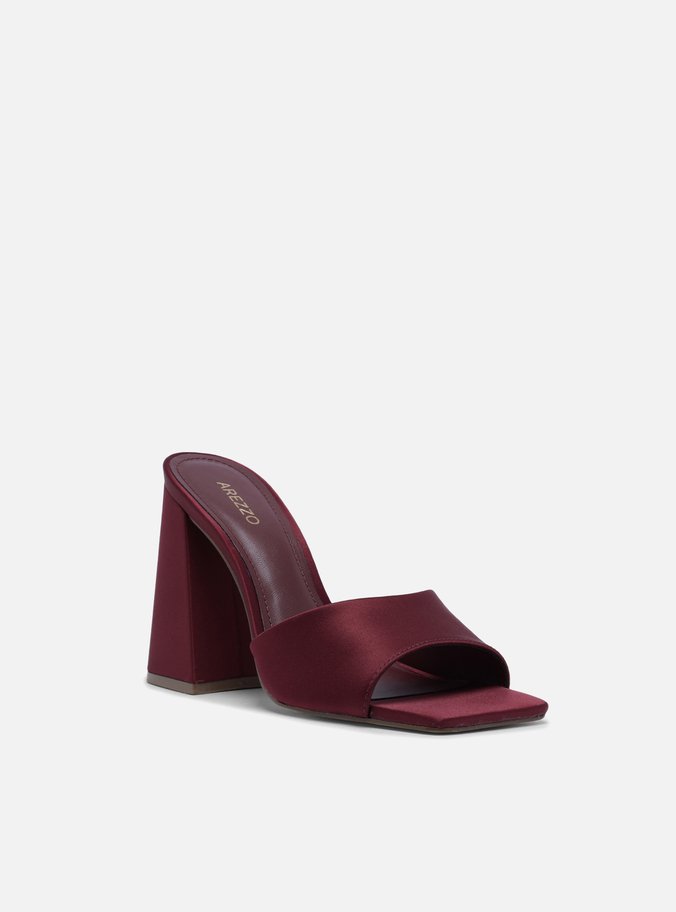Mule Vermelho Cetim Salto Alto Bloco