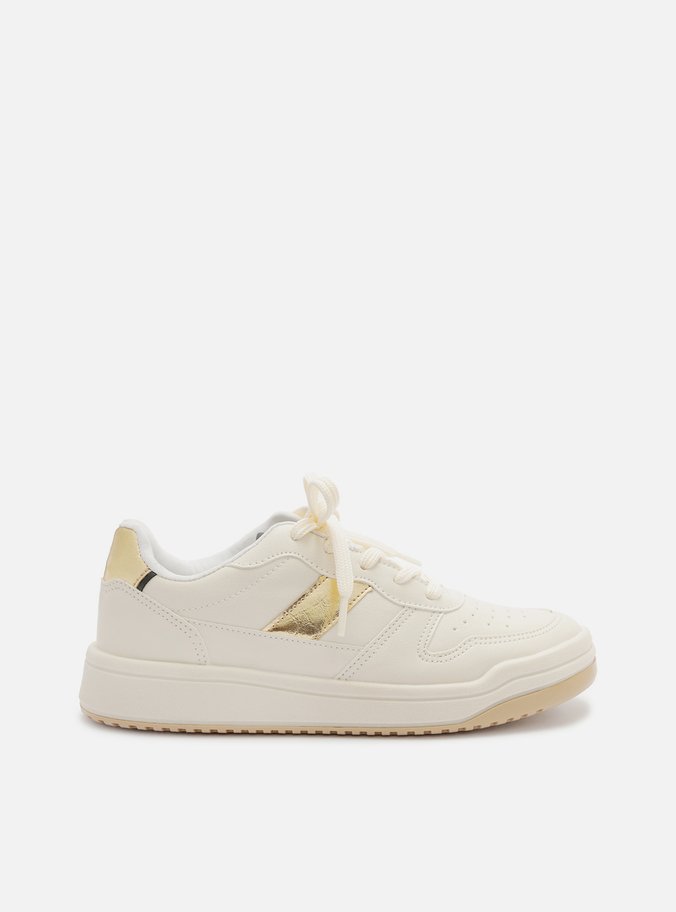 Tênis Off-White Couro Aplicações Dourado