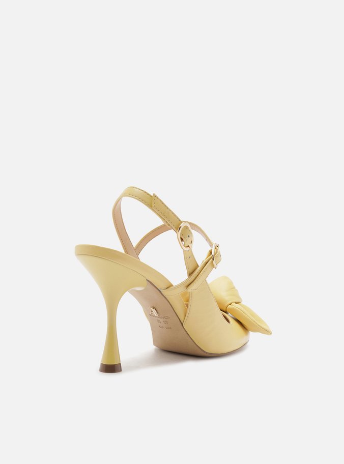 Sapato Boneca Amarelo Couro Salto Fino Laço
