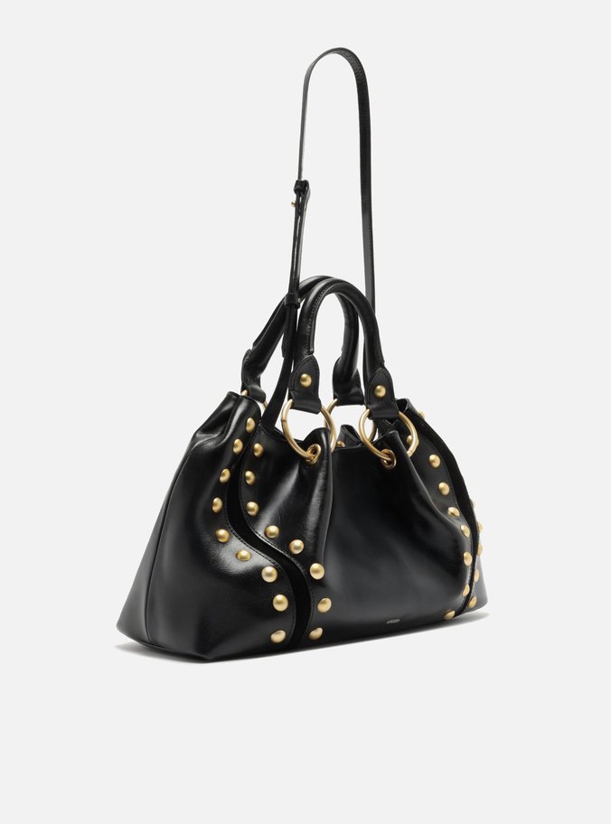 Bolsa Tote Preta Couro Média Rebites