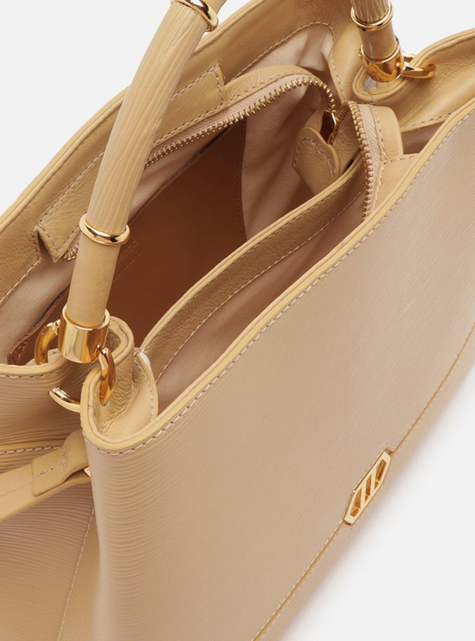 Bolsa Tote Bege Couro Grande Anéis