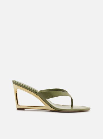 Tamanco Verde Couro Salto Geométrico Flip Flop