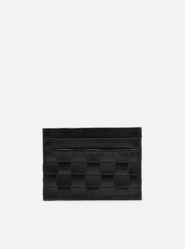 Porta-Cartões Preto Couro Tressê