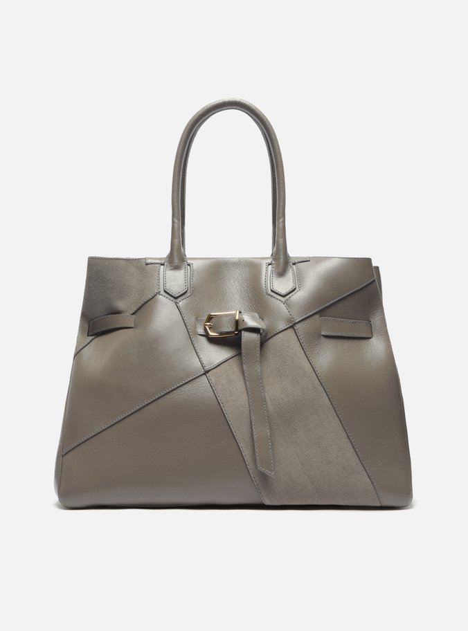 Bolsa Shopping Cinza Couro Grande Fivela