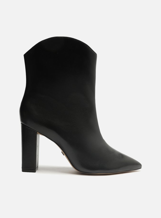 Bota Preta Couro Cano Curto Salto Alto Western