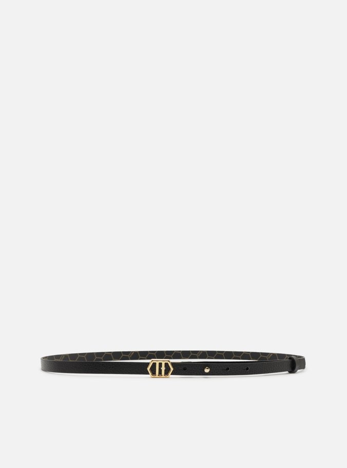 Cinto Preto Couro Fivela Hexagonal Fino