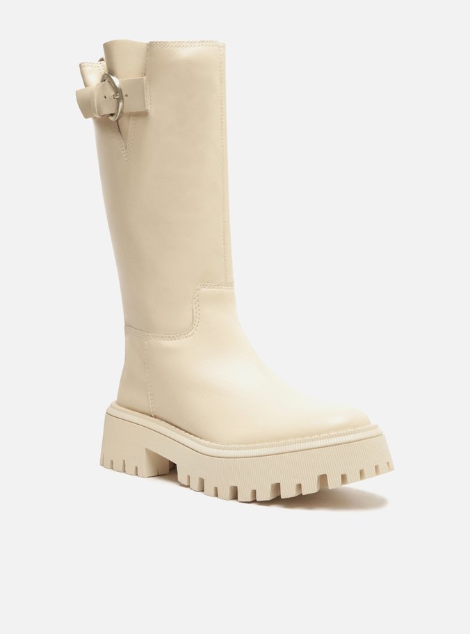 Bota Off-White Couro Cano Longo Tratorada