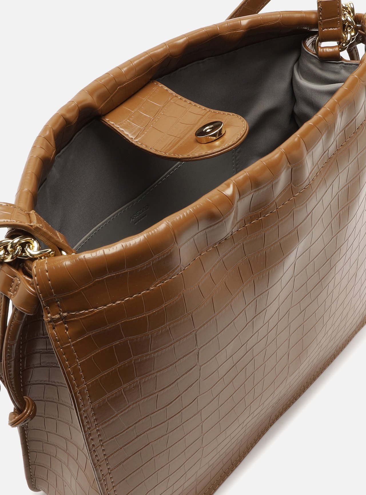 Bolsa Tote Marrom Média Croco Corrente — foto 4