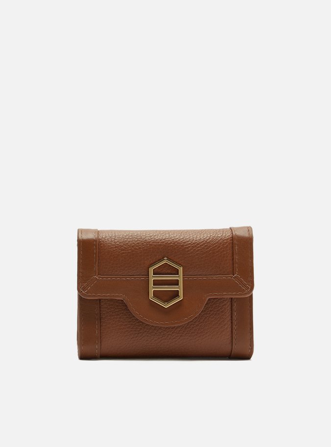 Carteira Marrom Couro Pequena Moldura Metal