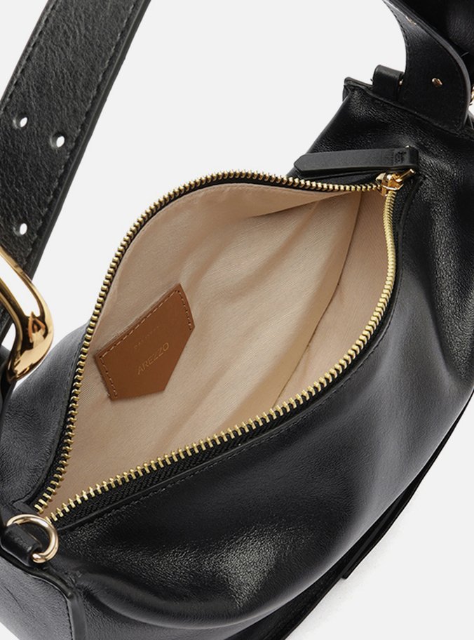 Bolsa Tiracolo Preta Couro Média Laço Metal