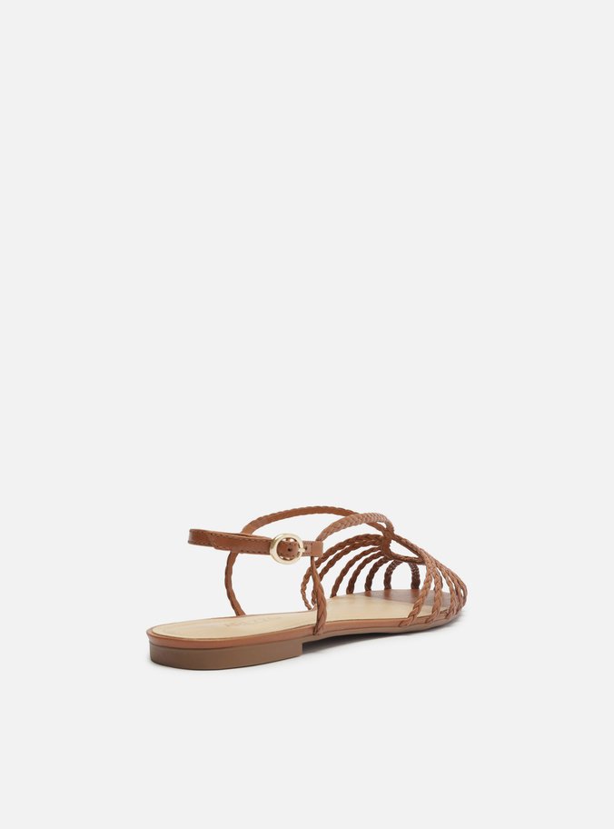 Sandália Rasteira Marrom Tiras Huarache