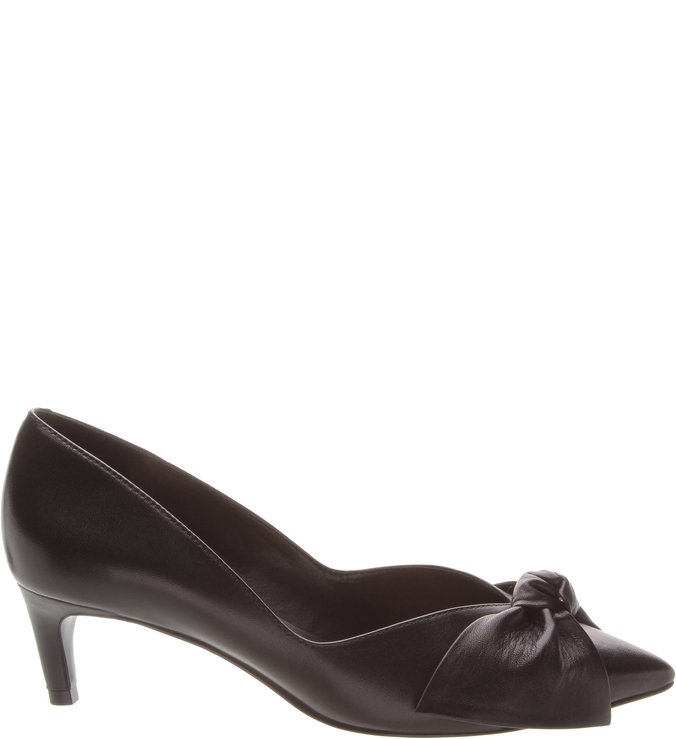 Scarpin Couro Bow Salto Vírgula Preto