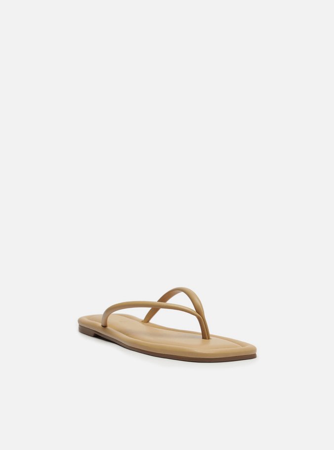 Rasteira Bege Flip Flop Bico Quadrado