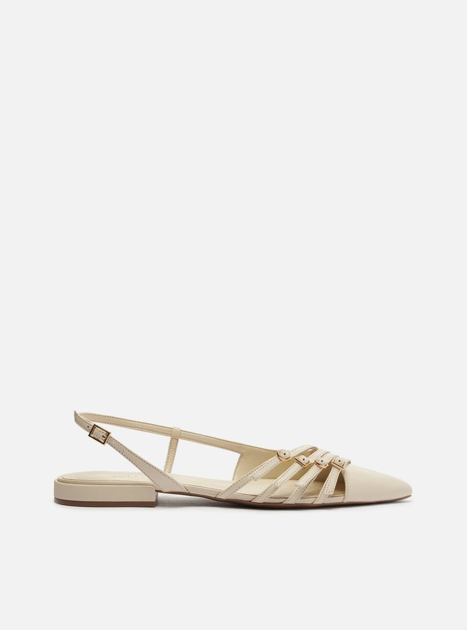Sapatilha Branca Couro Slingback Tiras Fivelas