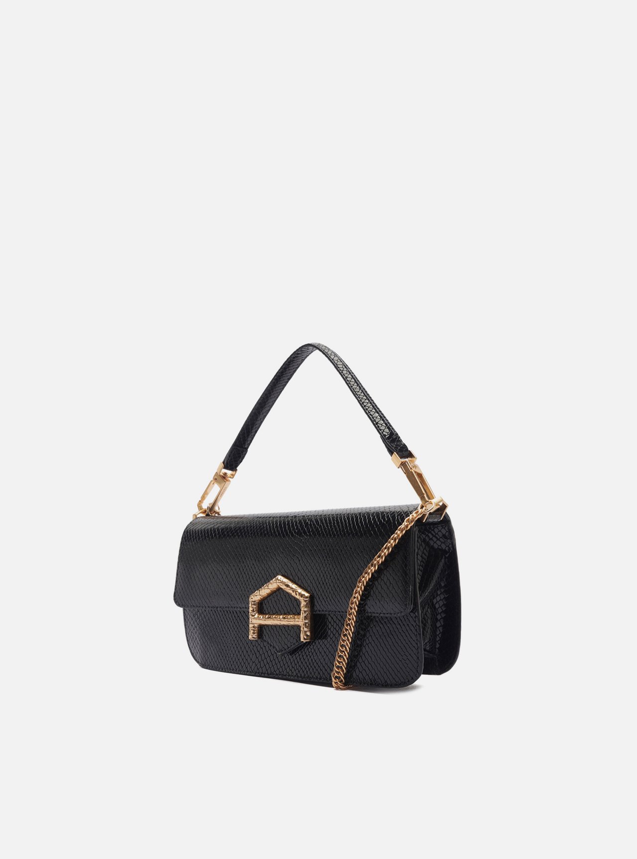 Bolsa Média Preta Couro Fecho Metálico Corrente — foto 2