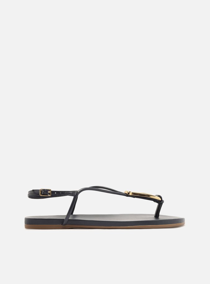 Sandália Rasteira Preta Slim Metal Dourado