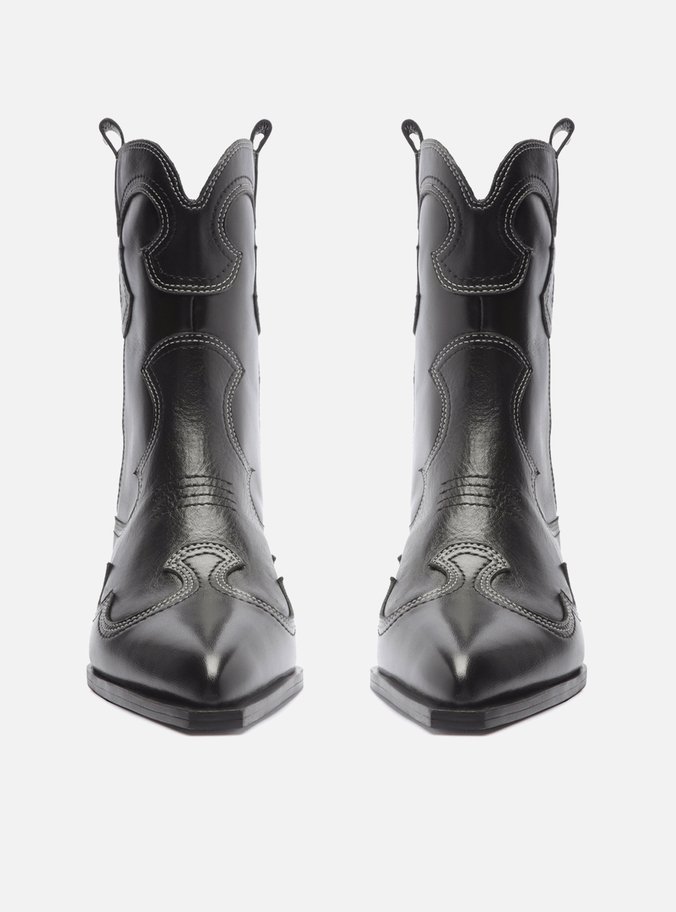 Bota Preta Couro Cano Curto Western Folk