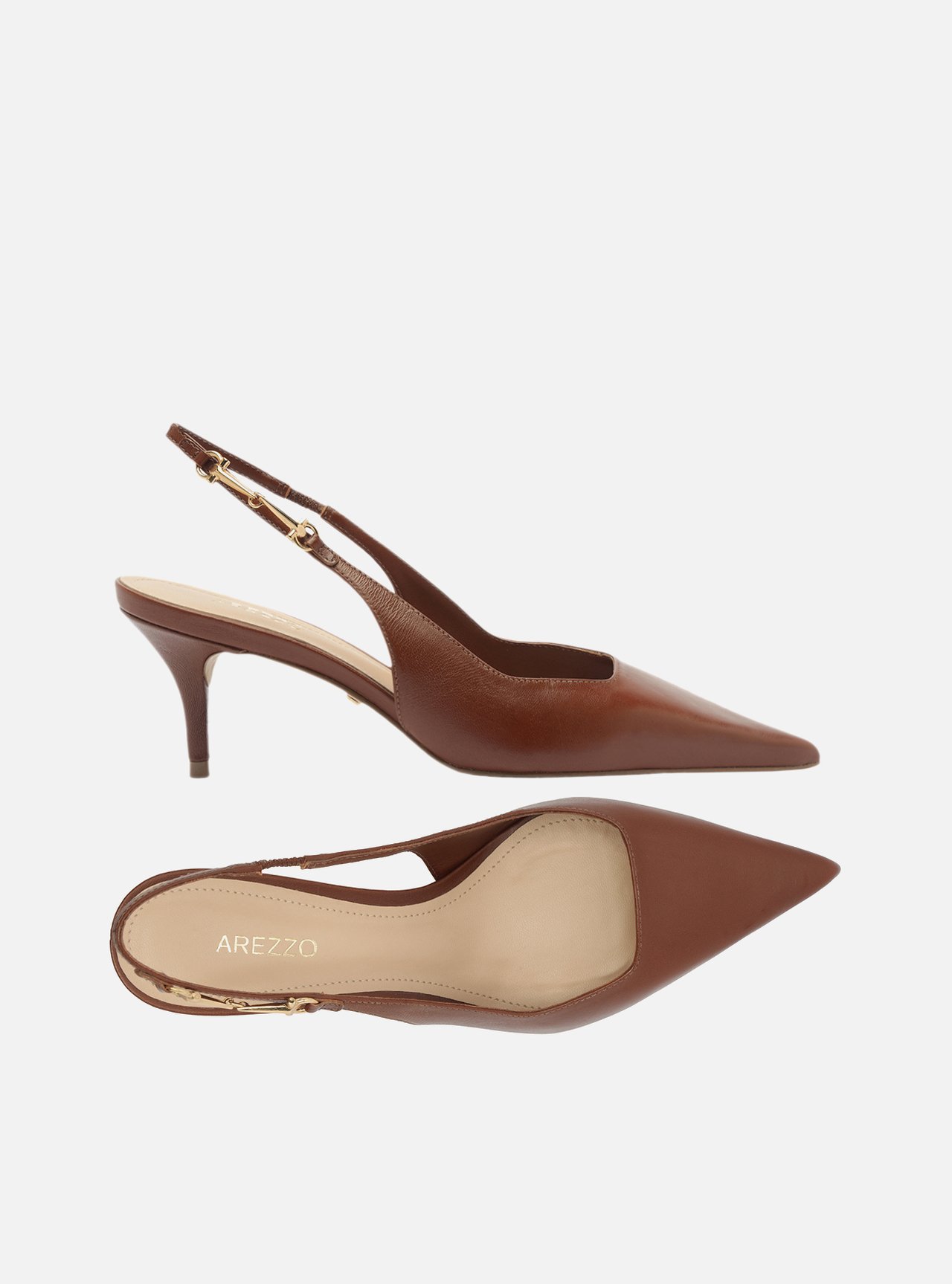 Scarpin Marrom Toffee Couro Slingback Metal — foto 5