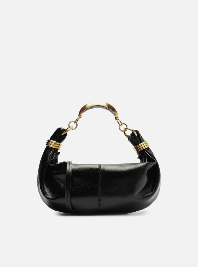 Bolsa Tiracolo Preta Couro Média Alça Argolas