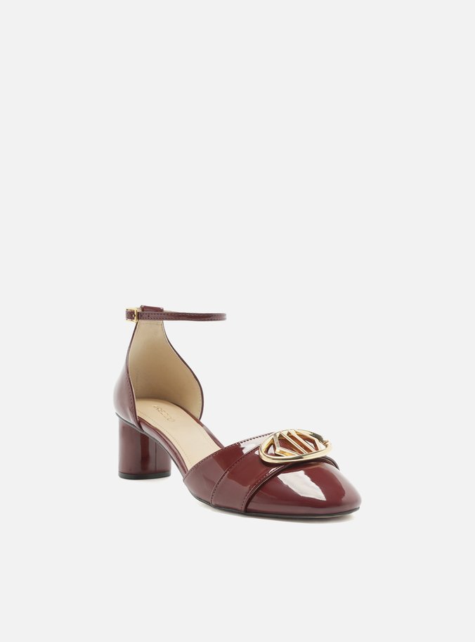 Scarpin Vermelho Verniz Salto Bloco Aberto Metal